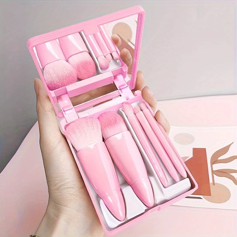 5-Piece Portable Makeup Brush Set — Travel Kit