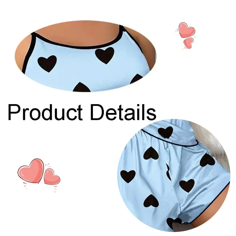 Women’s Pajama Set — Pink Heart Print Ice Silk
