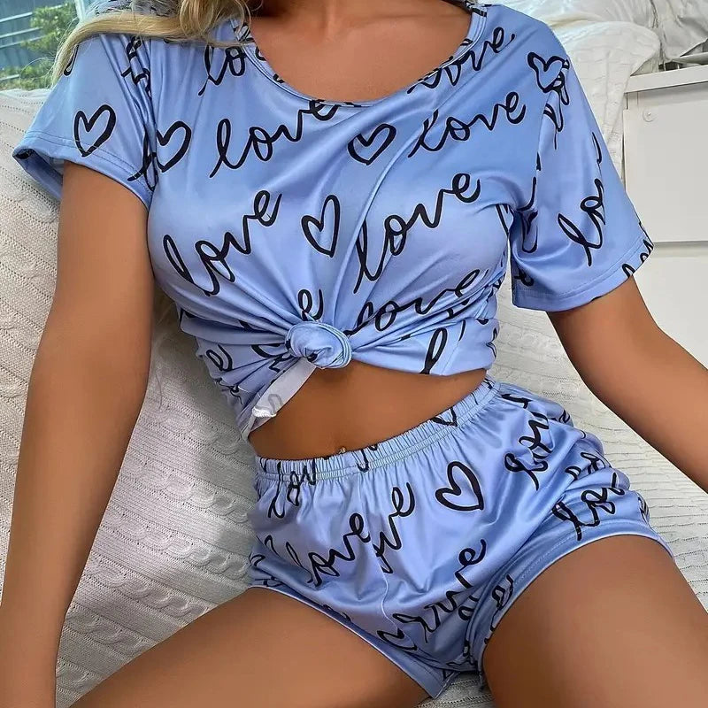 Women’s Pajama Set — Cartoon Print Short Sleeve